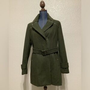 Kenneth Cole Double Breasted Belted Coat Olive Green Wool Blend Women's Size 14